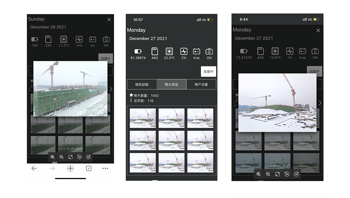 Time lapse camera for construction working in snow winter